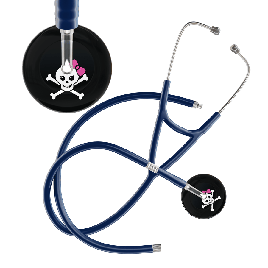 Ultrascope Single Stethoscope Hot Pink Bow Black Background / Adult / Navy Extended Tubing Cute Skull Cardiology Stethoscope