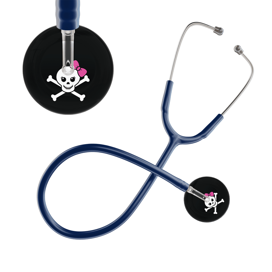Ultrascope Single Stethoscope Hot Pink Bow Black Background / Adult / Navy Cute Skull Stethoscope