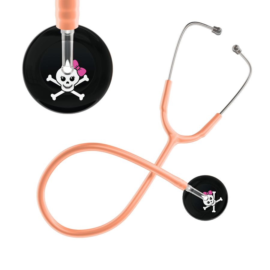 Ultrascope Single Stethoscope Hot Pink Bow Black Background / Adult / Peach Cute Skull Stethoscope