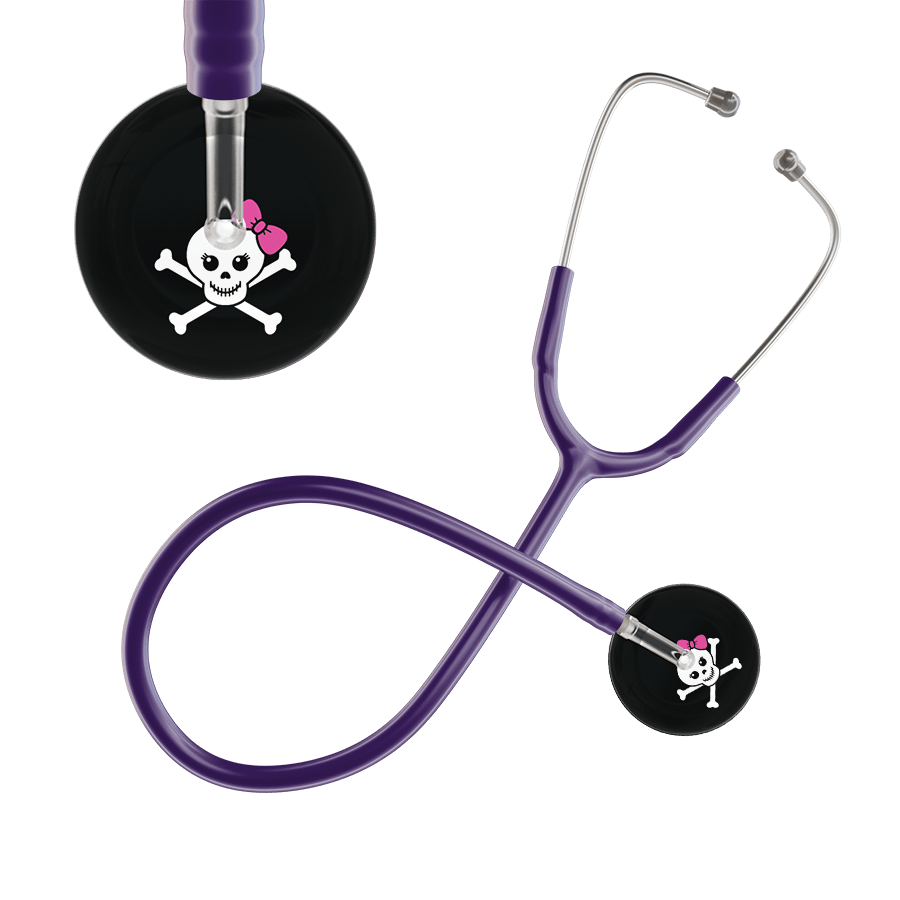 Ultrascope Single Stethoscope Hot Pink Bow Black Background / Adult / Purple Cute Skull Stethoscope