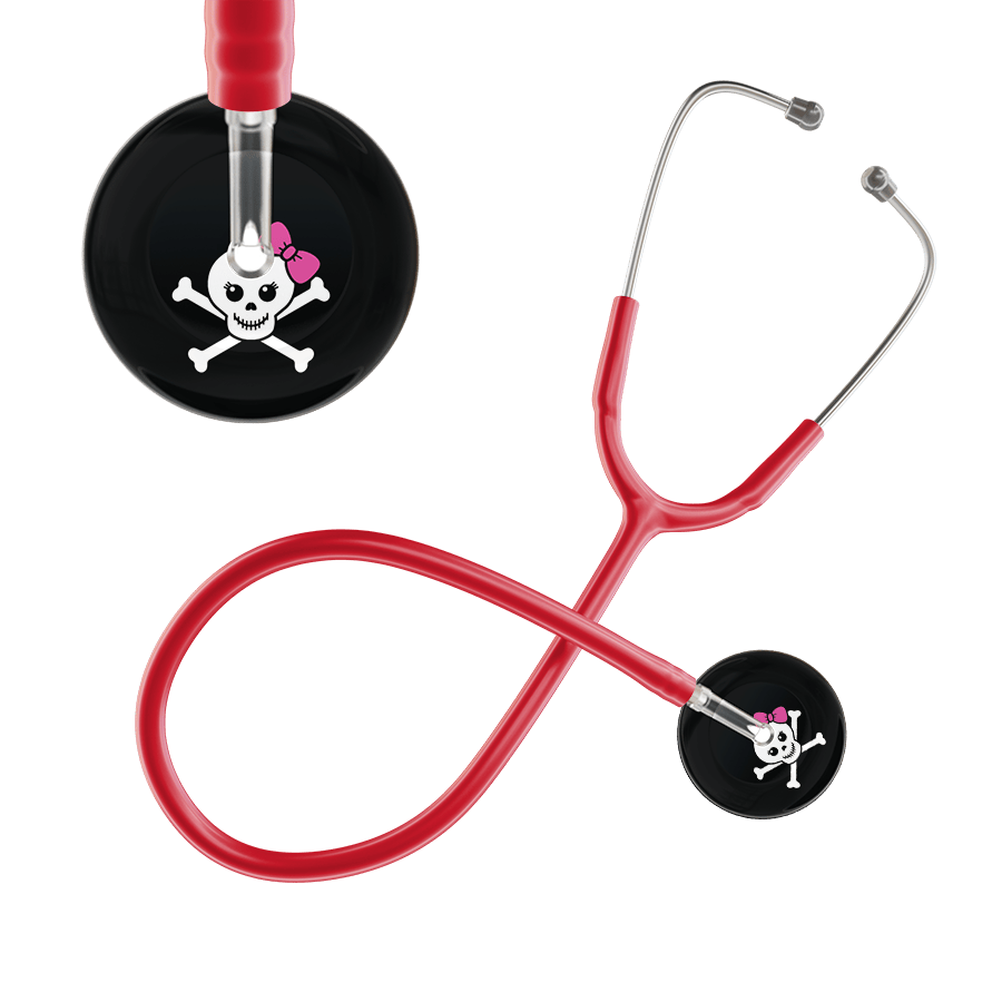 Ultrascope Single Stethoscope Hot Pink Bow Black Background / Adult / Red Cute Skull Stethoscope