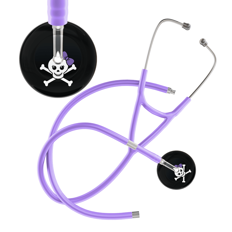 Ultrascope Single Stethoscope Lavender Bow Black Background / Adult / Lavender Extended Tubing Cute Skull Cardiology Stethoscope