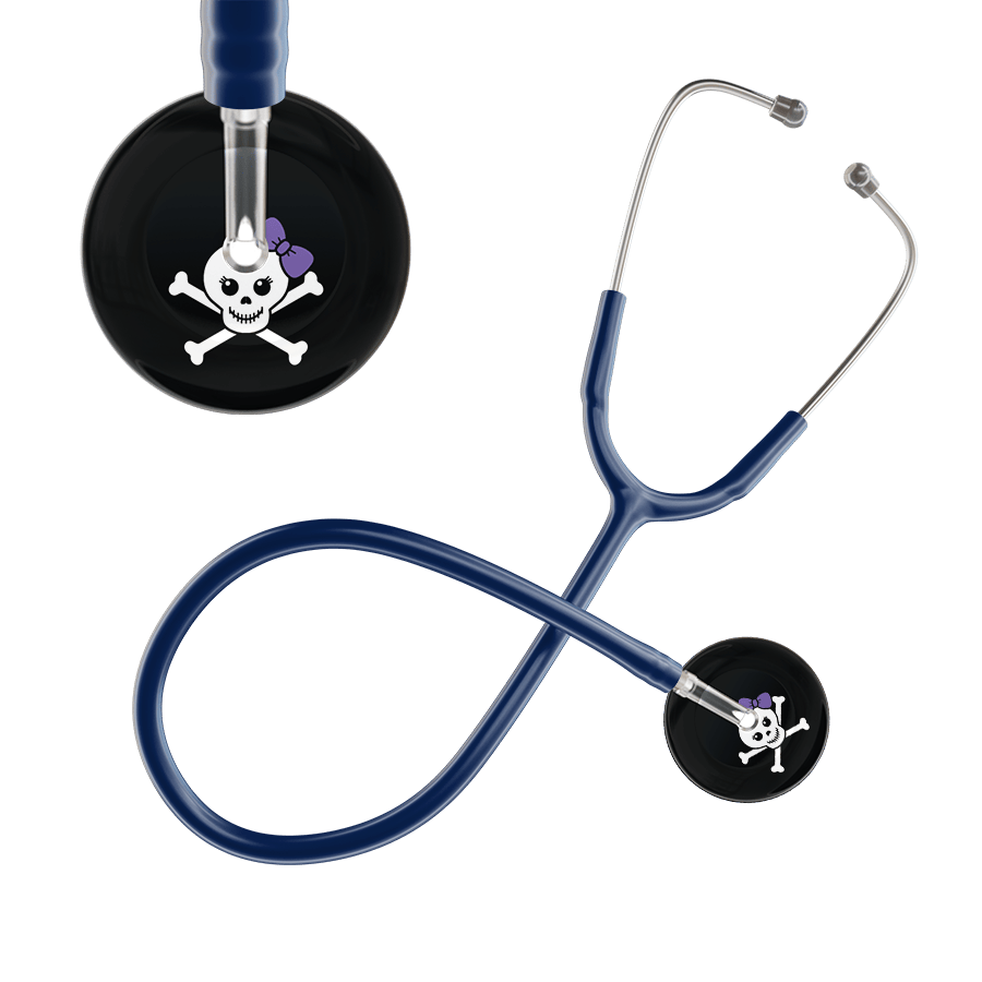 Ultrascope Single Stethoscope Lavender Bow Black Background / Pediatric / Navy Cute Skull Stethoscope