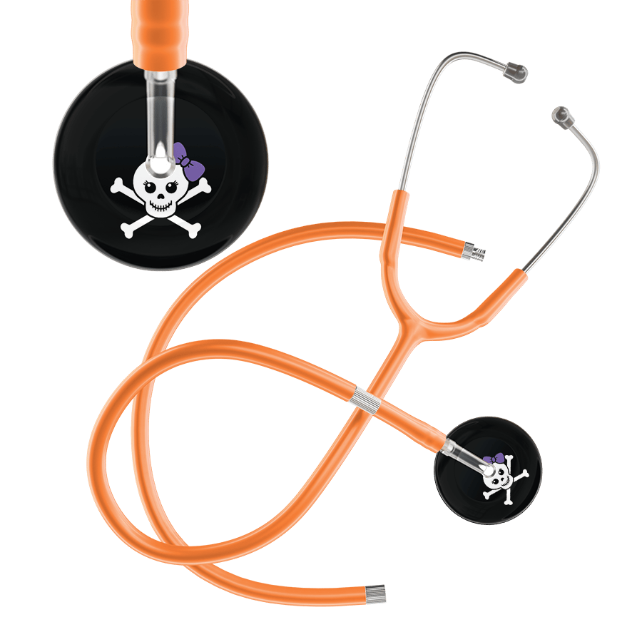 Ultrascope Single Stethoscope Lavender Bow Black Background / Adult / Orange Extended Tubing Cute Skull Stethoscope