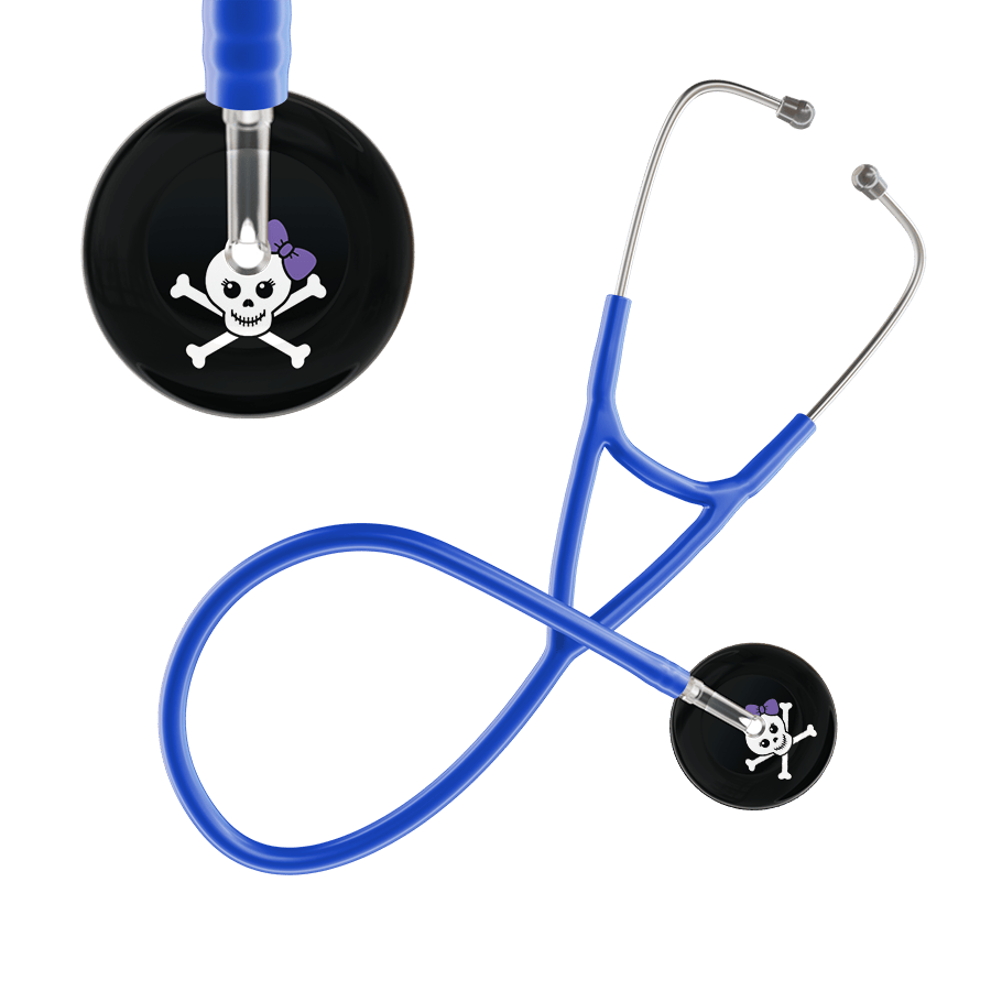 Ultrascope Single Stethoscope Lavender Bow Black Background / Adult / Royal Blue Cute Skull Cardiology Stethoscope