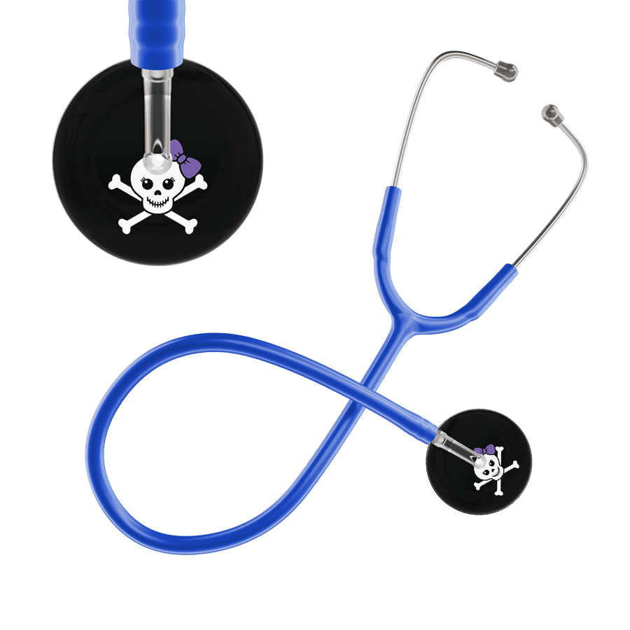 Ultrascope Single Stethoscope Lavender Bow Black Background / Adult / Royal Blue Cute Skull Stethoscope