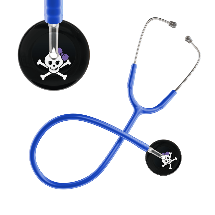 Ultrascope Single Stethoscope Lavender Bow Black Background / Adult / Royal Blue Cute Skull Stethoscope