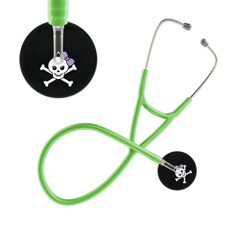 Ultrascope Single Stethoscope Lilac Bow Black Background / Adult / Lime Green Cute Skull Cardiology Stethoscope