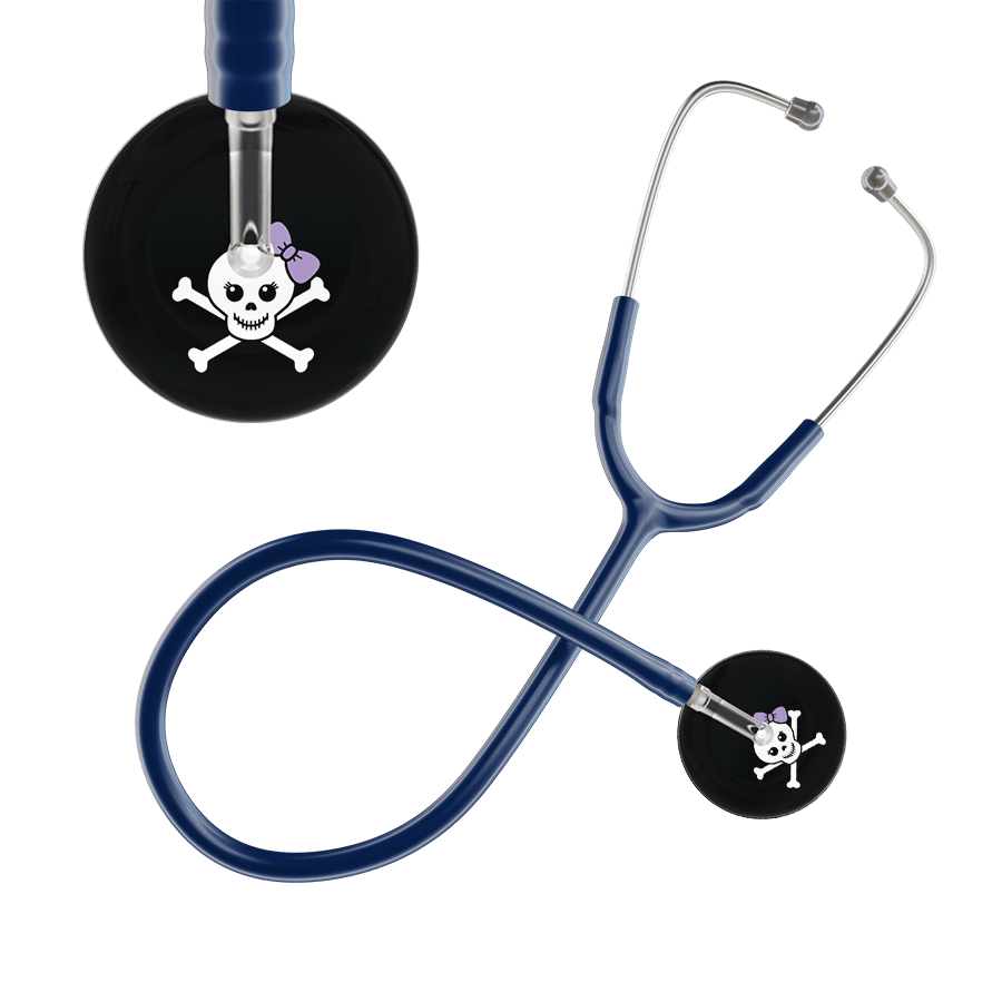 Ultrascope Single Stethoscope Lilac Bow Black Background / Adult / Navy Cute Skull Stethoscope