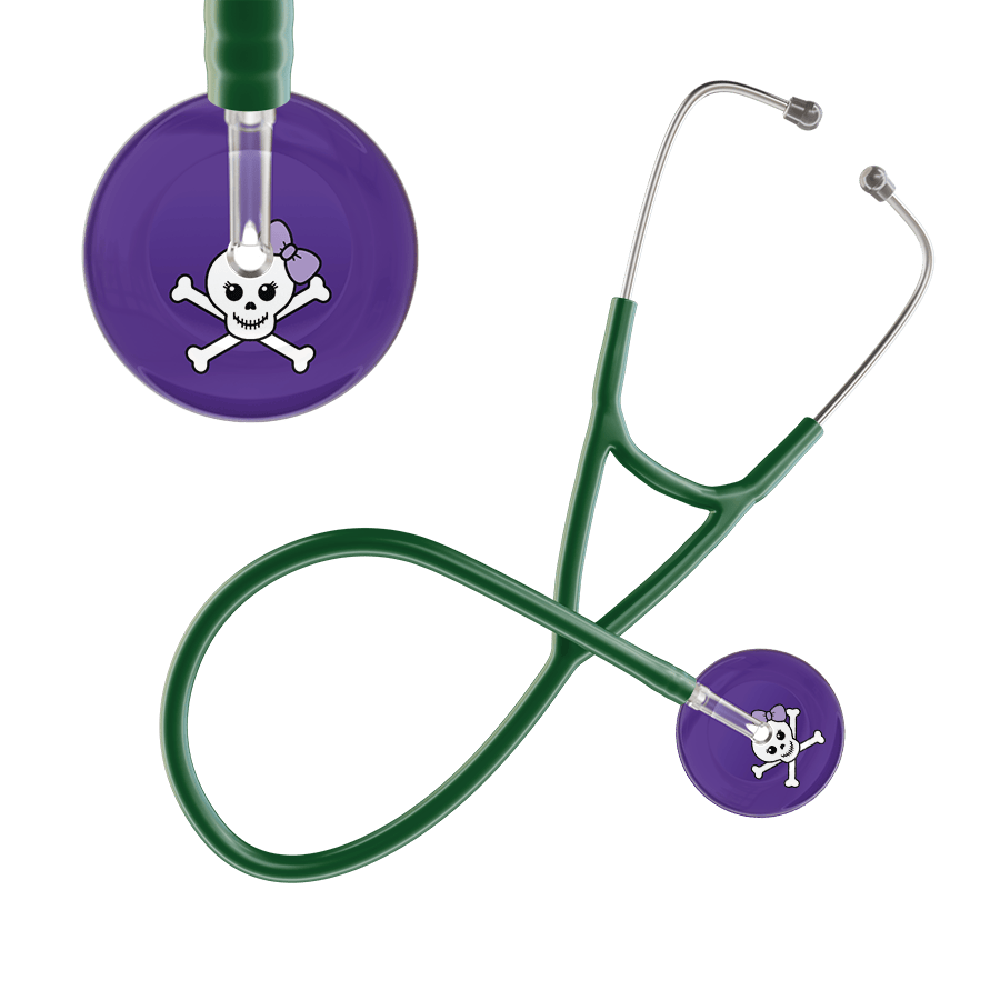 Ultrascope Single Stethoscope Lilac Bow Purple Background / Adult / Dark Green Cute Skull Cardiology Stethoscope