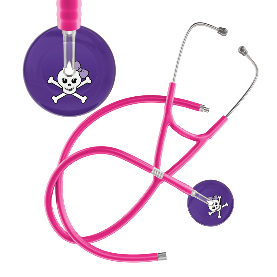 Ultrascope Single Stethoscope Lilac Bow Purple Background / Adult / Hot Pink Extended Tubing Cute Skull Cardiology Stethoscope