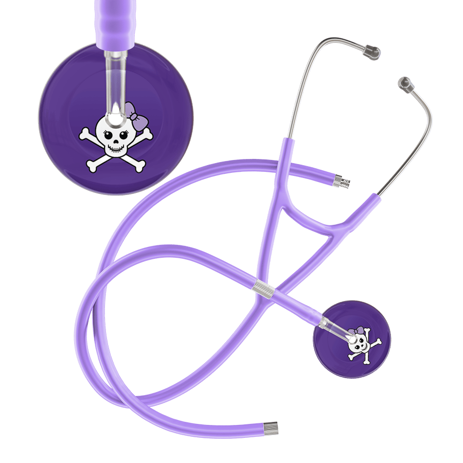 Ultrascope Single Stethoscope Lilac Bow Purple Background / Adult / Lavender Extended Tubing Cute Skull Cardiology Stethoscope