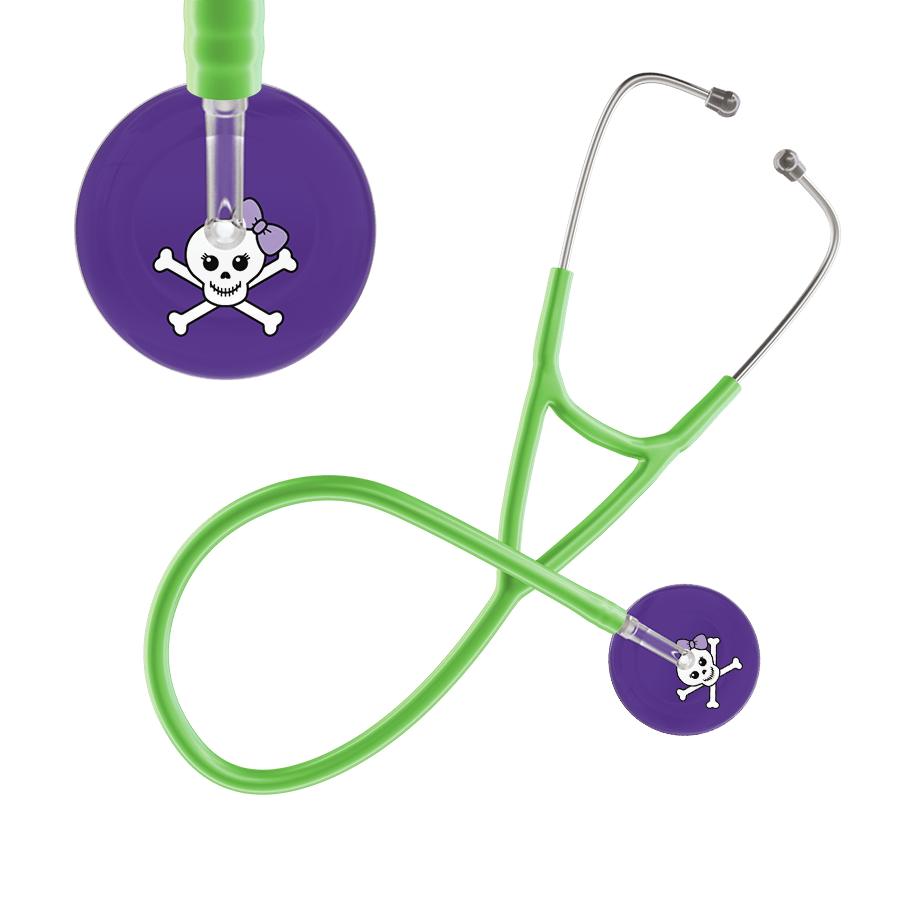 Ultrascope Single Stethoscope Lilac Bow Purple Background / Adult / Lime Green Cute Skull Cardiology Stethoscope