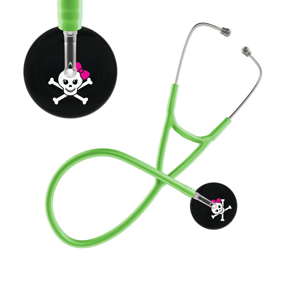 Ultrascope Single Stethoscope Magenta Bow Black Background / Adult / Lime Green Cute Skull Cardiology Stethoscope