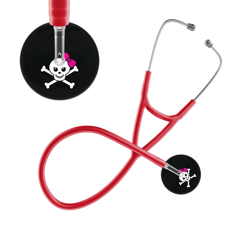 Ultrascope Single Stethoscope Magenta Bow Black Background / Adult / Red Cute Skull Cardiology Stethoscope