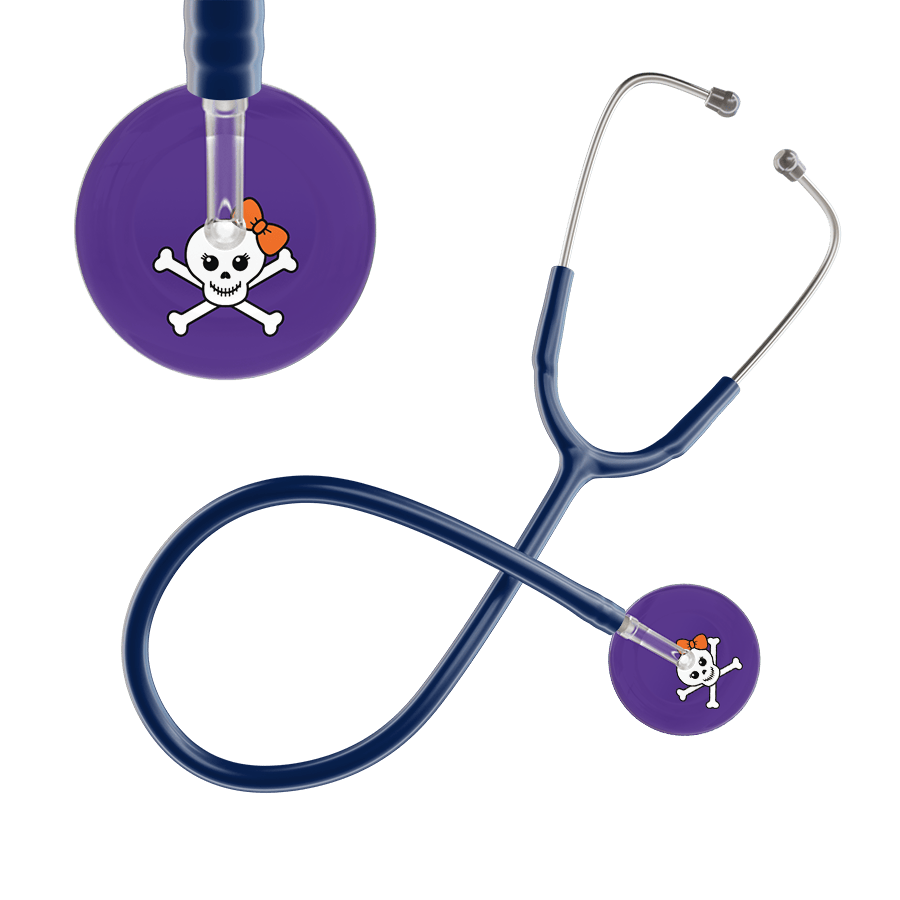 Ultrascope Single Stethoscope Tangerine Bow Purple Background / Adult / Navy Cute Skull Stethoscope