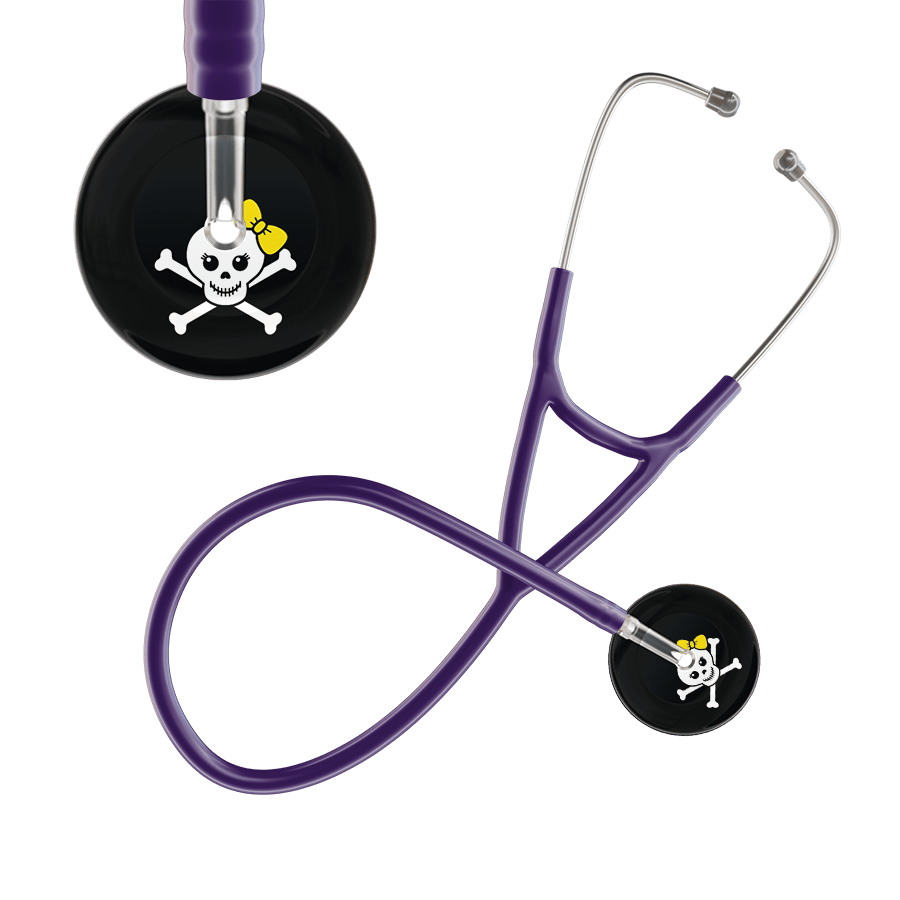 Ultrascope Single Stethoscope Yellow Bow Black Background / Adult / Purple Cute Skull Cardiology Stethoscope
