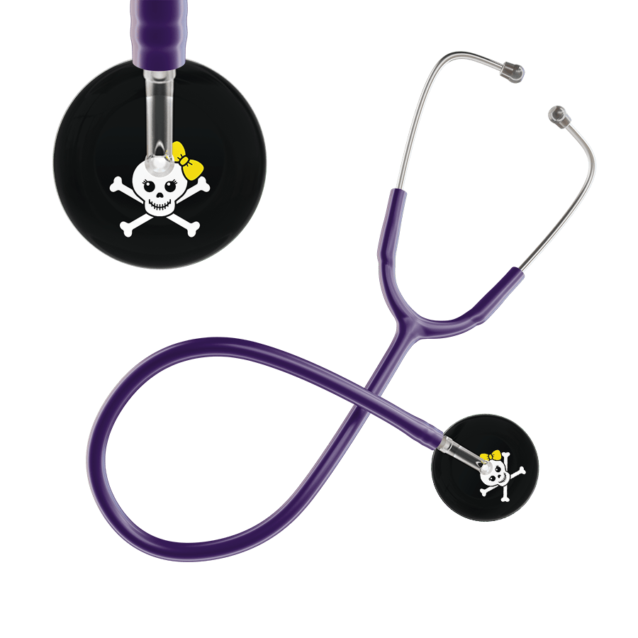 Ultrascope Single Stethoscope Yellow Bow Black Background / Adult / Purple Cute Skull Stethoscope