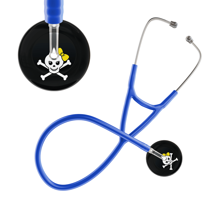 Ultrascope Single Stethoscope Yellow Bow Black Background / Adult / Royal Blue Cute Skull Cardiology Stethoscope