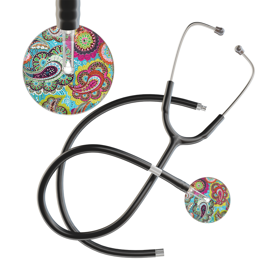 Ultrascope Single Stethoscope Paisley Blue Pattern / Adult / Black Extended Tubing Paisley Pattern Stethoscope