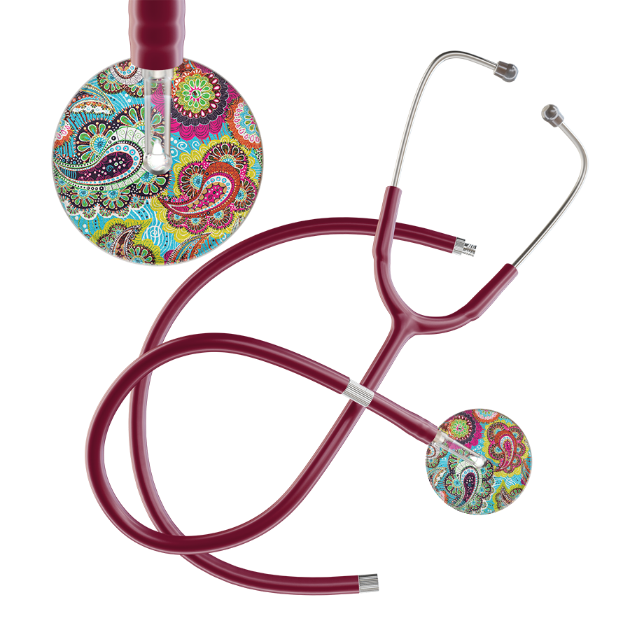 Ultrascope Single Stethoscope Paisley Blue Pattern / Adult / Burgundy Extended Tubing Paisley Pattern Stethoscope