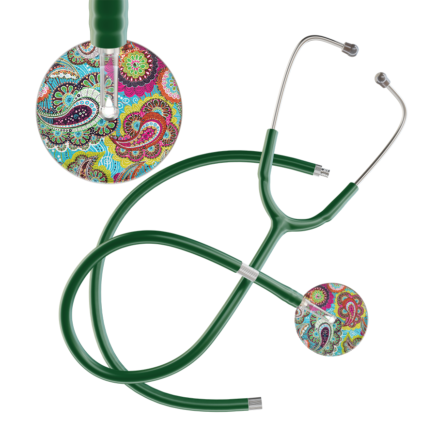 Ultrascope Single Stethoscope Paisley Blue Pattern / Adult / Dark Green Extended Tubing Paisley Pattern Stethoscope