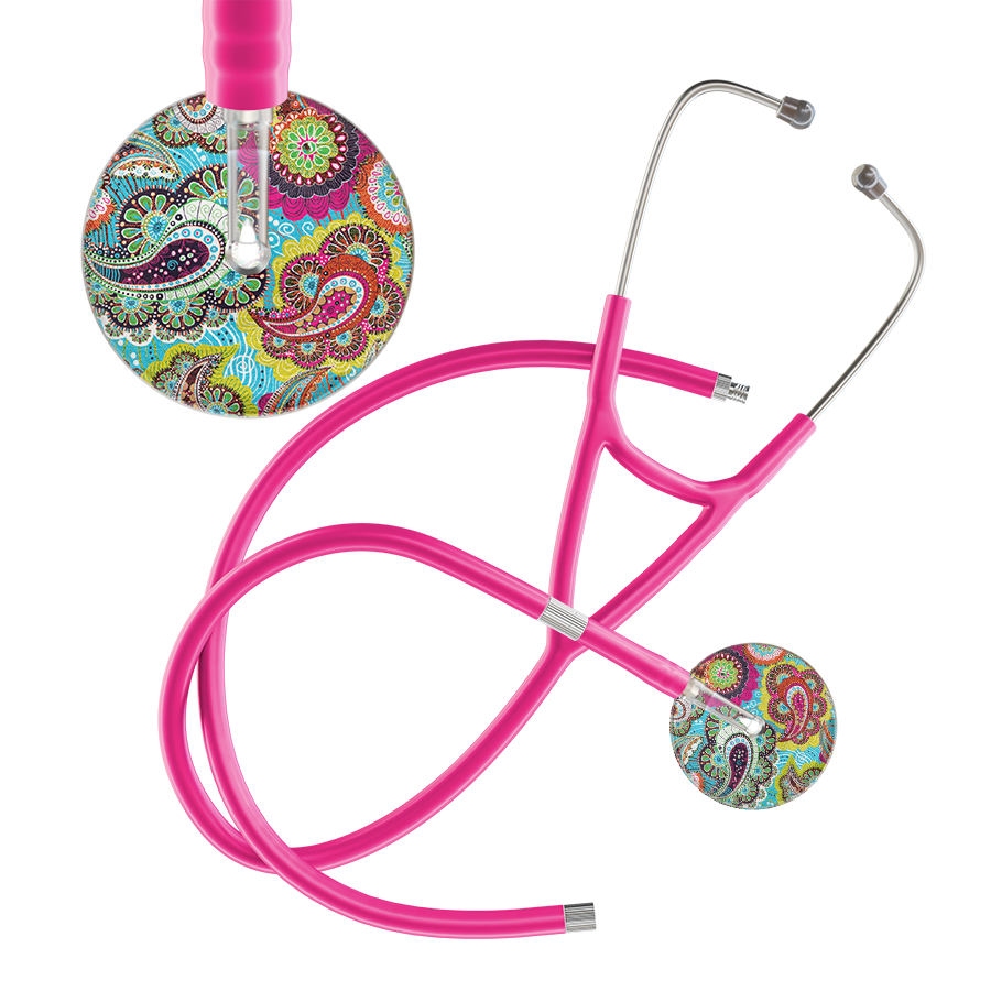 Ultrascope Single Stethoscope Paisley Blue Pattern / Adult / Hot Pink Extended Tubing Paisley Pattern Cardiology Stethoscope