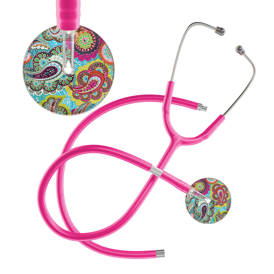Ultrascope Single Stethoscope Paisley Blue Pattern / Adult / Hot Pink Extended Tubing Paisley Pattern Stethoscope