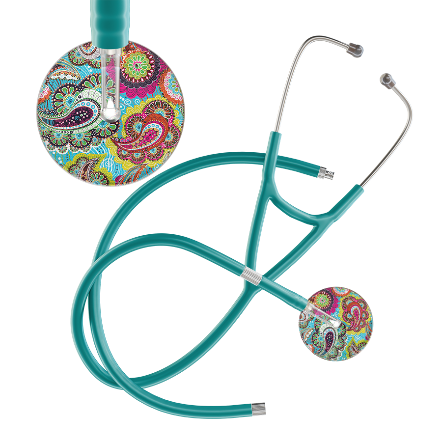 Ultrascope Single Stethoscope Paisley Blue Pattern / Adult / Jade Extended Tubing Paisley Pattern Cardiology Stethoscope