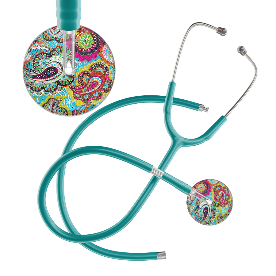 Ultrascope Single Stethoscope Paisley Blue Pattern / Adult / Jade Extended Tubing Paisley Pattern Stethoscope