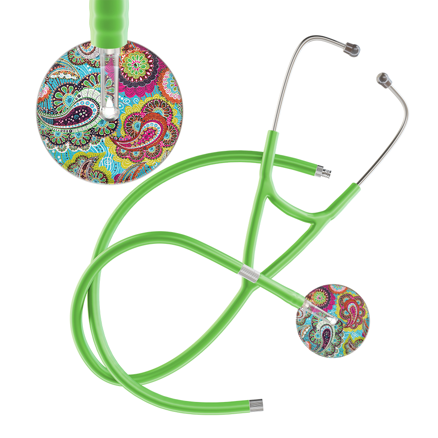 Ultrascope Single Stethoscope Paisley Blue Pattern / Adult / Lime Green Extended Tubing Paisley Pattern Cardiology Stethoscope