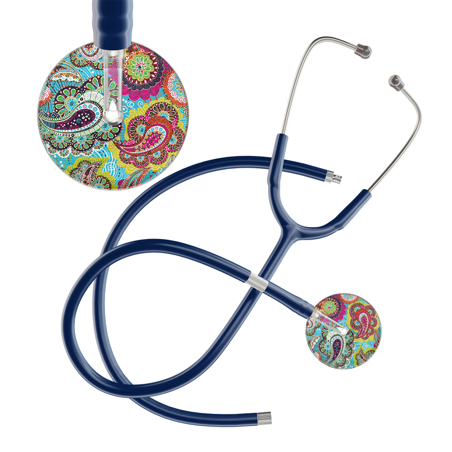 Ultrascope Single Stethoscope Paisley Blue Pattern / Adult / Navy Extended Tubing Paisley Pattern Stethoscope