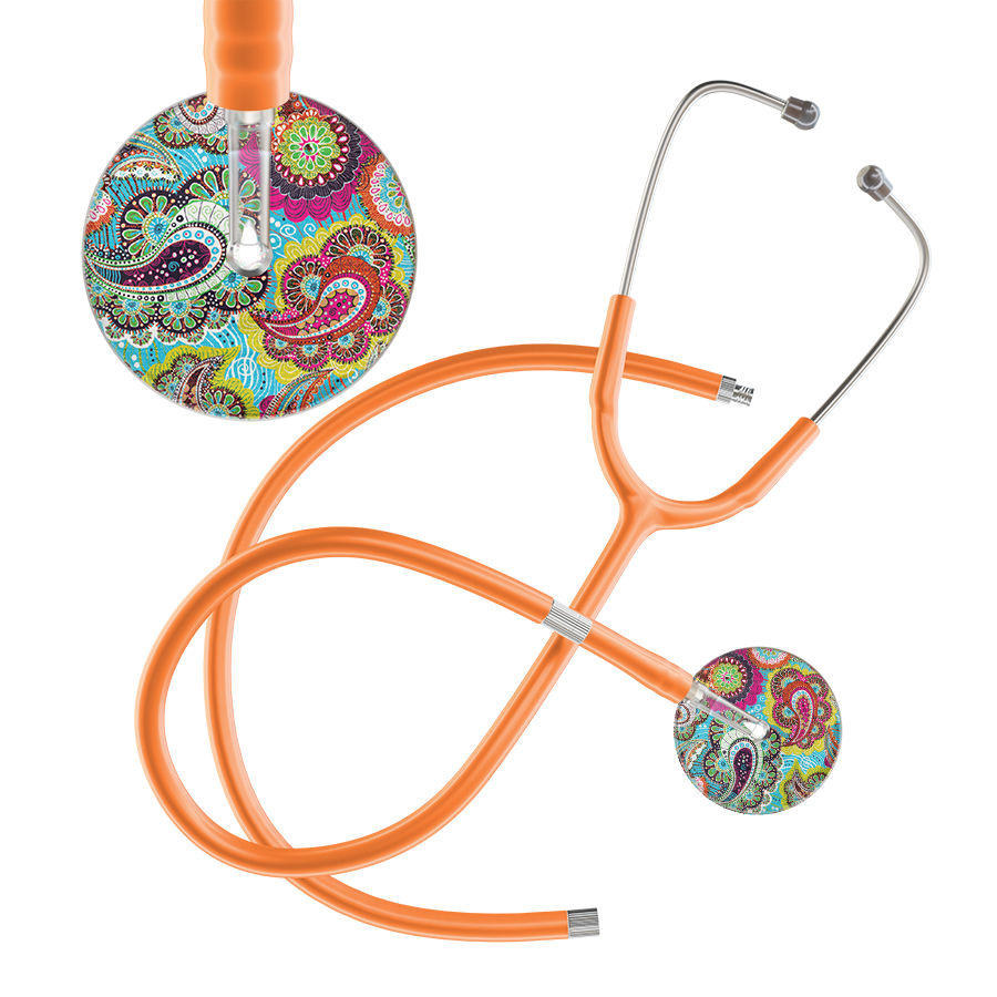 Ultrascope Single Stethoscope Paisley Blue Pattern / Adult / Orange Extended Tubing Paisley Pattern Stethoscope