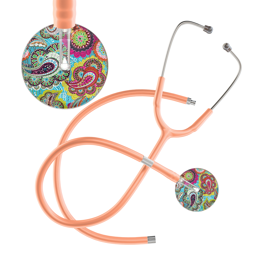 Ultrascope Single Stethoscope Paisley Blue Pattern / Adult / Peach Extended Tubing Paisley Pattern Stethoscope