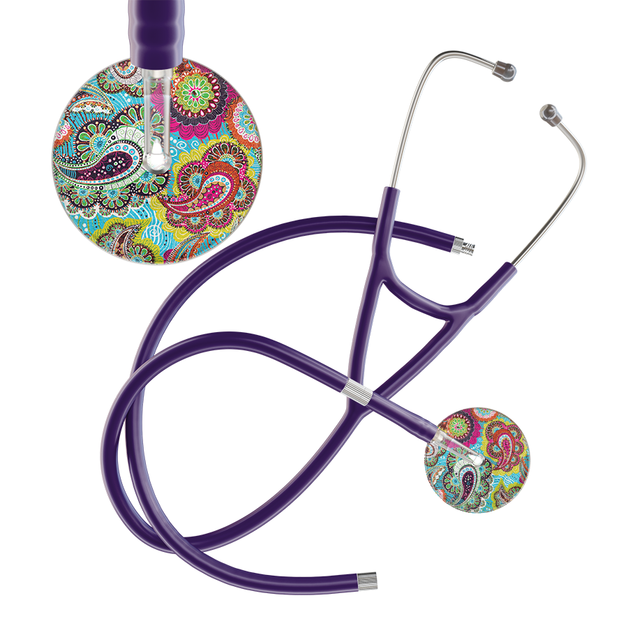 Ultrascope Single Stethoscope Paisley Blue Pattern / Adult / Purple Extended Tubing Paisley Pattern Cardiology Stethoscope