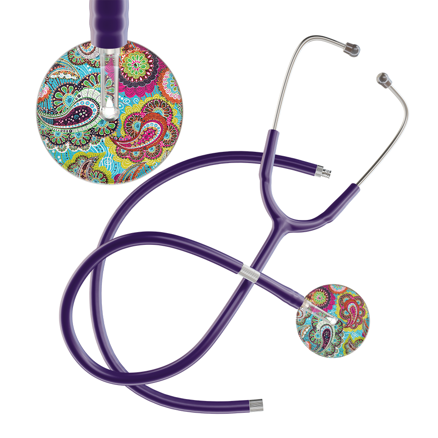 Ultrascope Single Stethoscope Paisley Blue Pattern / Adult / Purple Extended Tubing Paisley Pattern Stethoscope