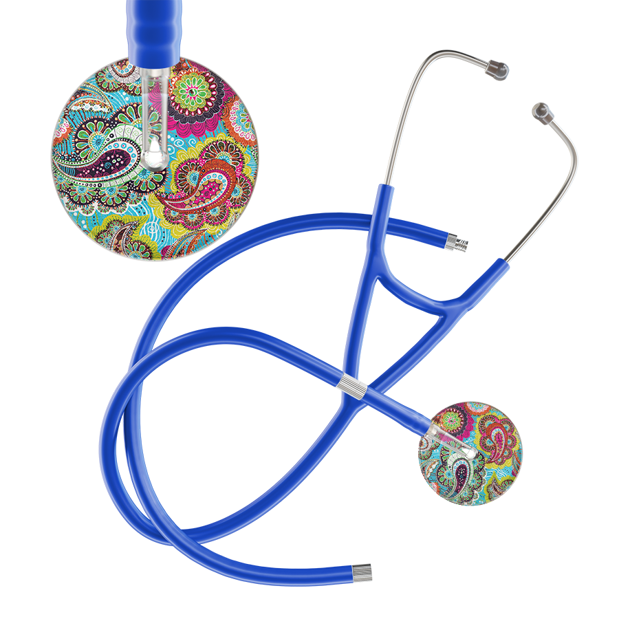 Ultrascope Single Stethoscope Paisley Blue Pattern / Adult / Royal Blue Extended Tubing Paisley Pattern Cardiology Stethoscope