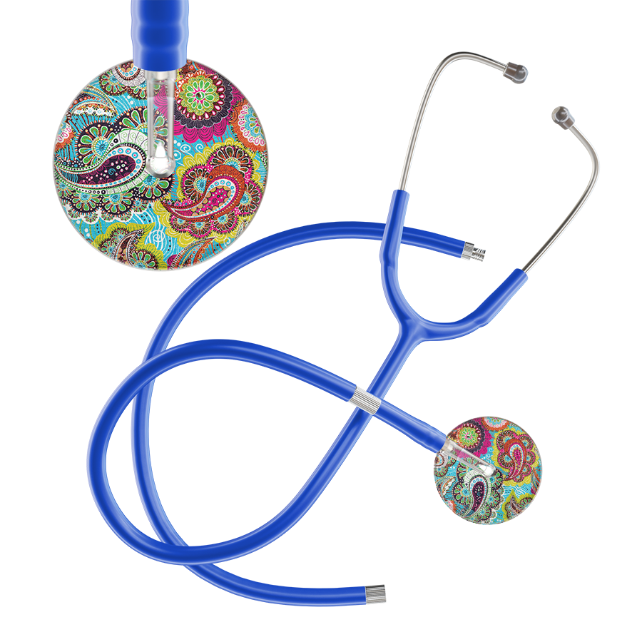 Ultrascope Single Stethoscope Paisley Blue Pattern / Adult / Royal Blue Extended Tubing Paisley Pattern Stethoscope