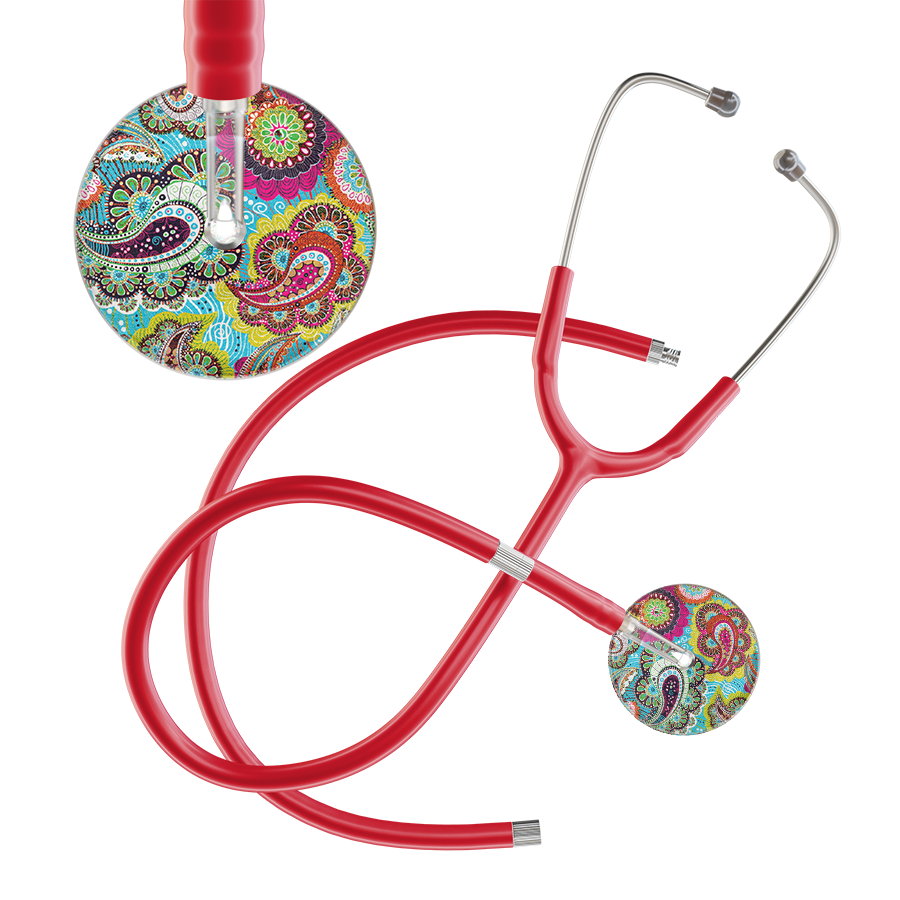 Ultrascope Single Stethoscope Paisley Blue Pattern / Adult / Red Extended Tubing Paisley Pattern Stethoscope