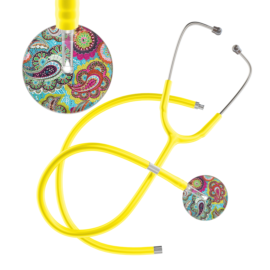 Ultrascope Single Stethoscope Paisley Blue Pattern / Adult / Yellow Extended Tubing Paisley Pattern Stethoscope