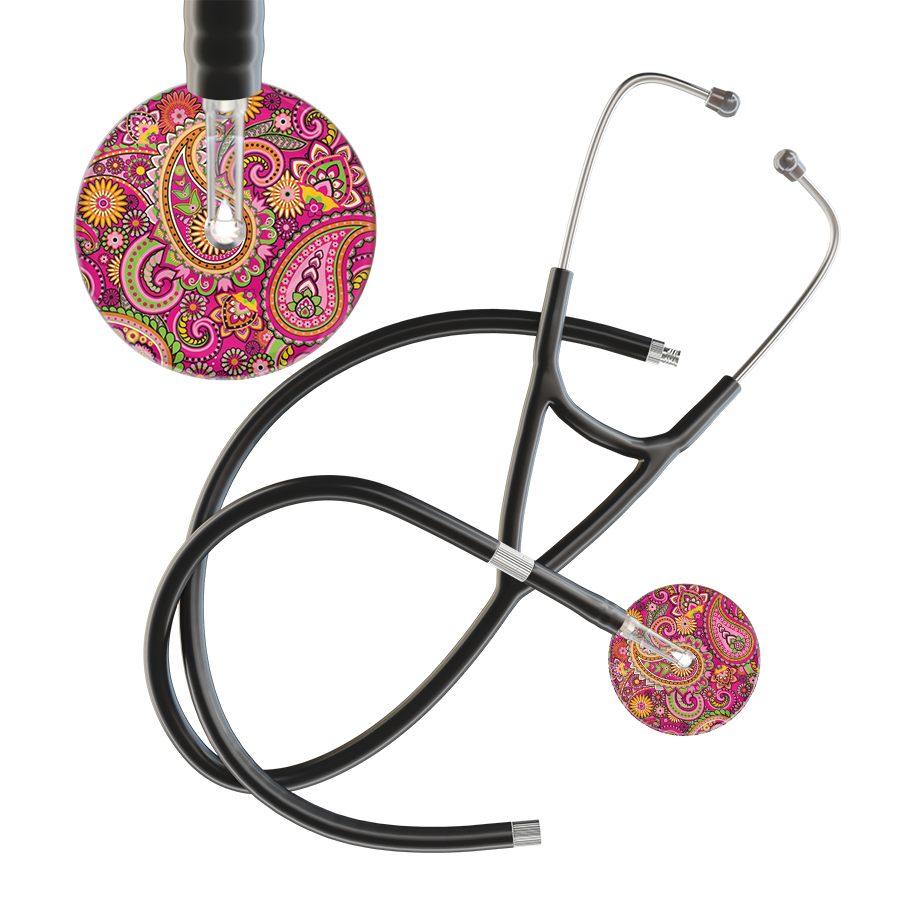 Ultrascope Single Stethoscope Paisley Hot Pink Pattern / Adult / Black Extended Tubing Paisley Pattern Cardiology Stethoscope