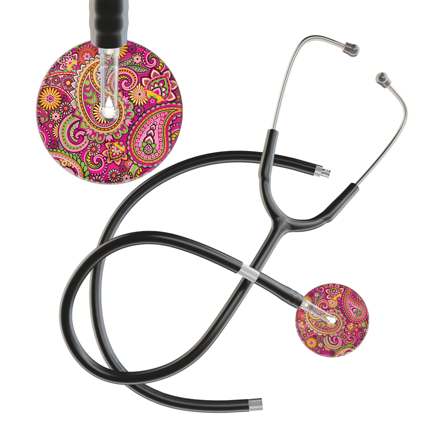 Ultrascope Single Stethoscope Paisley Hot Pink Pattern / Adult / Black Extended Tubing Paisley Pattern Stethoscope