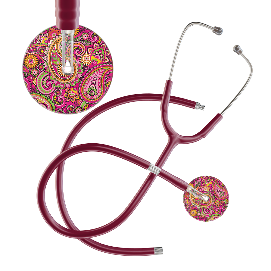 Ultrascope Single Stethoscope Paisley Hot Pink Pattern / Adult / Burgundy Extended Tubing Paisley Pattern Stethoscope