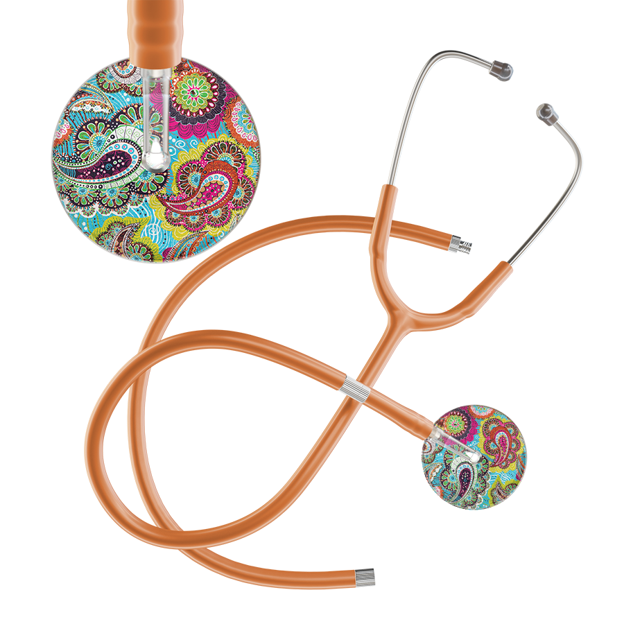 Ultrascope Single Stethoscope Paisley Hot Pink Pattern / Pediatric / Caramel Extended Tubing Paisley Pattern Stethoscope