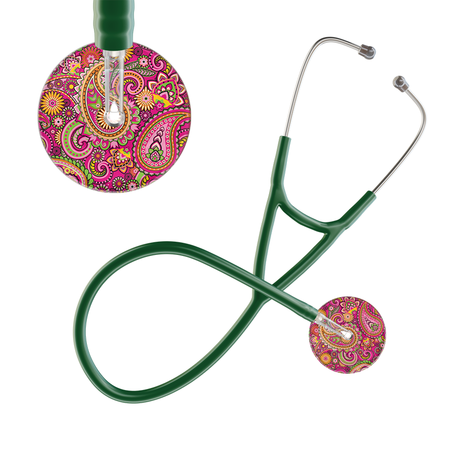 Ultrascope Single Stethoscope Paisley Hot Pink Pattern / Adult / Dark Green Paisley Pattern Cardiology Stethoscope
