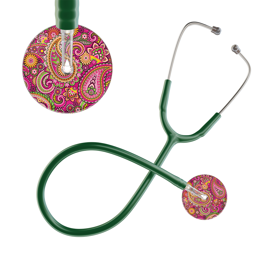 Ultrascope Single Stethoscope Paisley Hot Pink Pattern / Adult / Dark Green Paisley Pattern Stethoscope