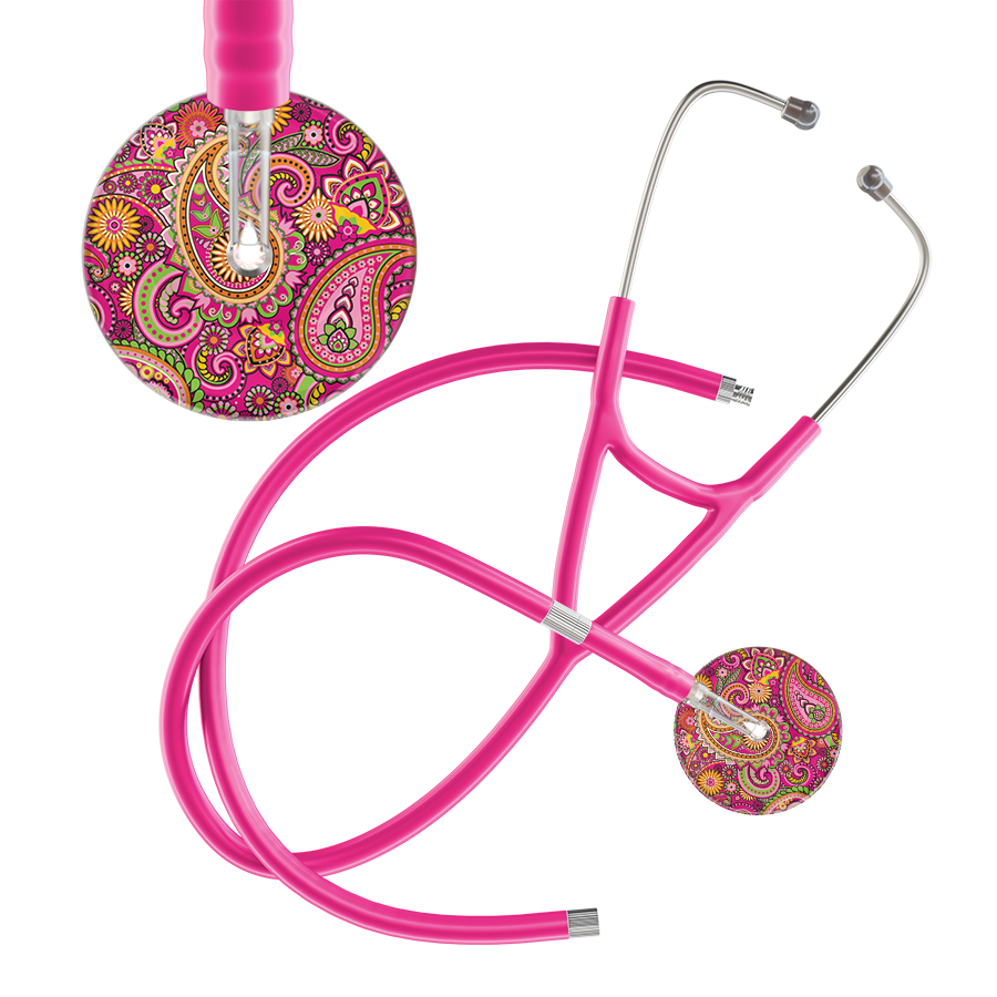 Ultrascope Single Stethoscope Paisley Hot Pink Pattern / Adult / Hot Pink Extended Tubing Paisley Pattern Cardiology Stethoscope