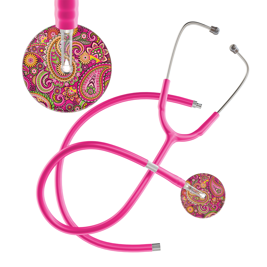 Ultrascope Single Stethoscope Paisley Hot Pink Pattern / Adult / Hot Pink Extended Tubing Paisley Pattern Stethoscope