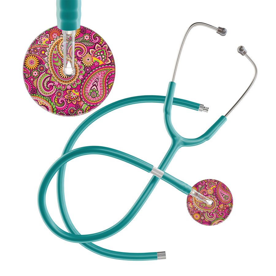 Ultrascope Single Stethoscope Paisley Hot Pink Pattern / Adult / Jade Extended Tubing Paisley Pattern Stethoscope