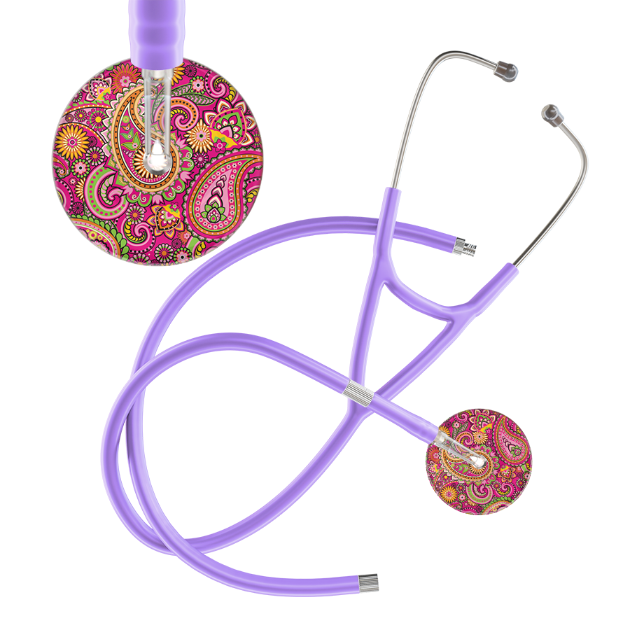 Ultrascope Single Stethoscope Paisley Hot Pink Pattern / Adult / Lavender Extended Tubing Paisley Pattern Cardiology Stethoscope
